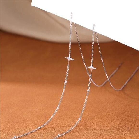 925 Sterling Silver Earrings Star Long Dangle Chain for Women Teens Line Dangle - Picture 5 of 7